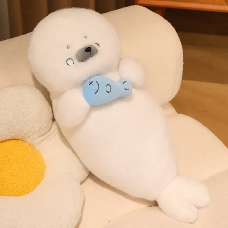 kuscheltierland Weiß / 70cm Weiches Robben Kuscheltier Kissen