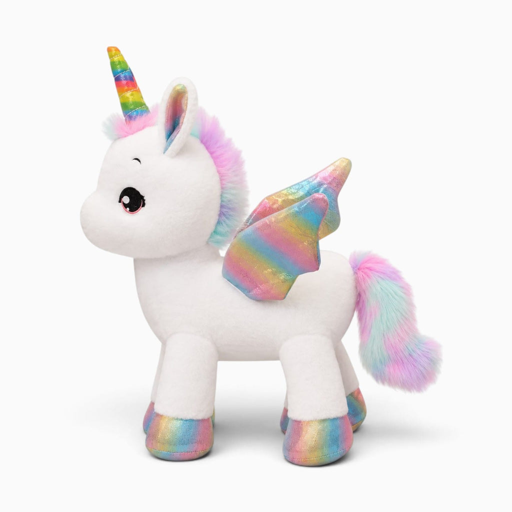 kuscheltierland Weißes Einhorn-Kuscheltier mit Regenbogenflügeln