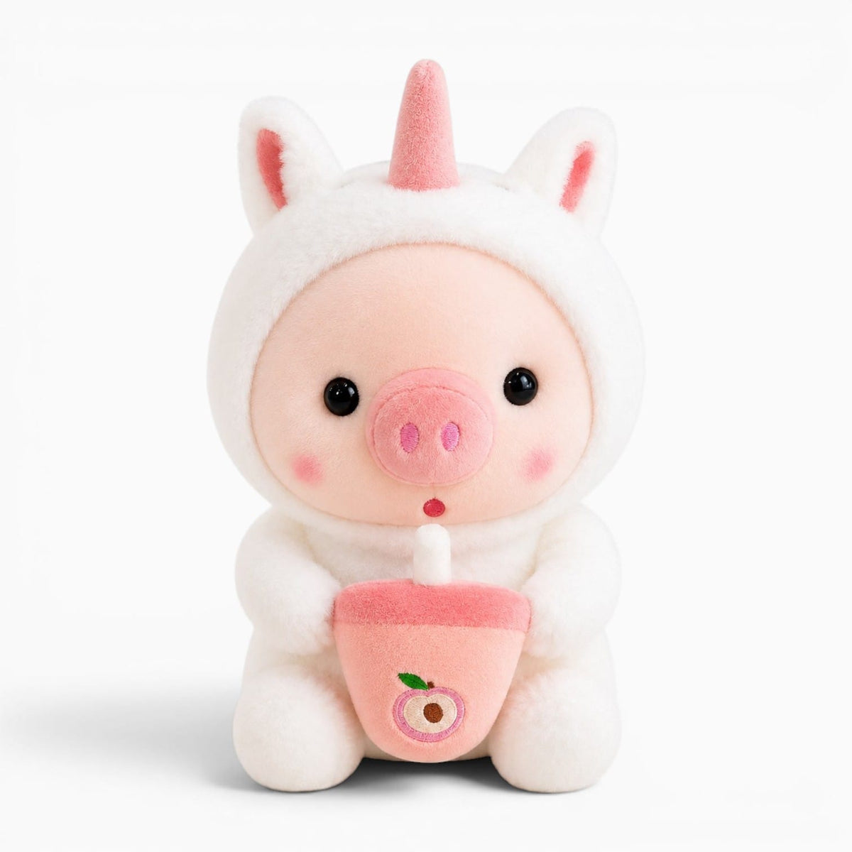 kuscheltierland White 25cm Cute Bubble Tea Pig Boba Plush Toys Soft Stuffed Animal Bunny Pillow Milk Tea Cup Plushies Doll for Children Birthday Gifts