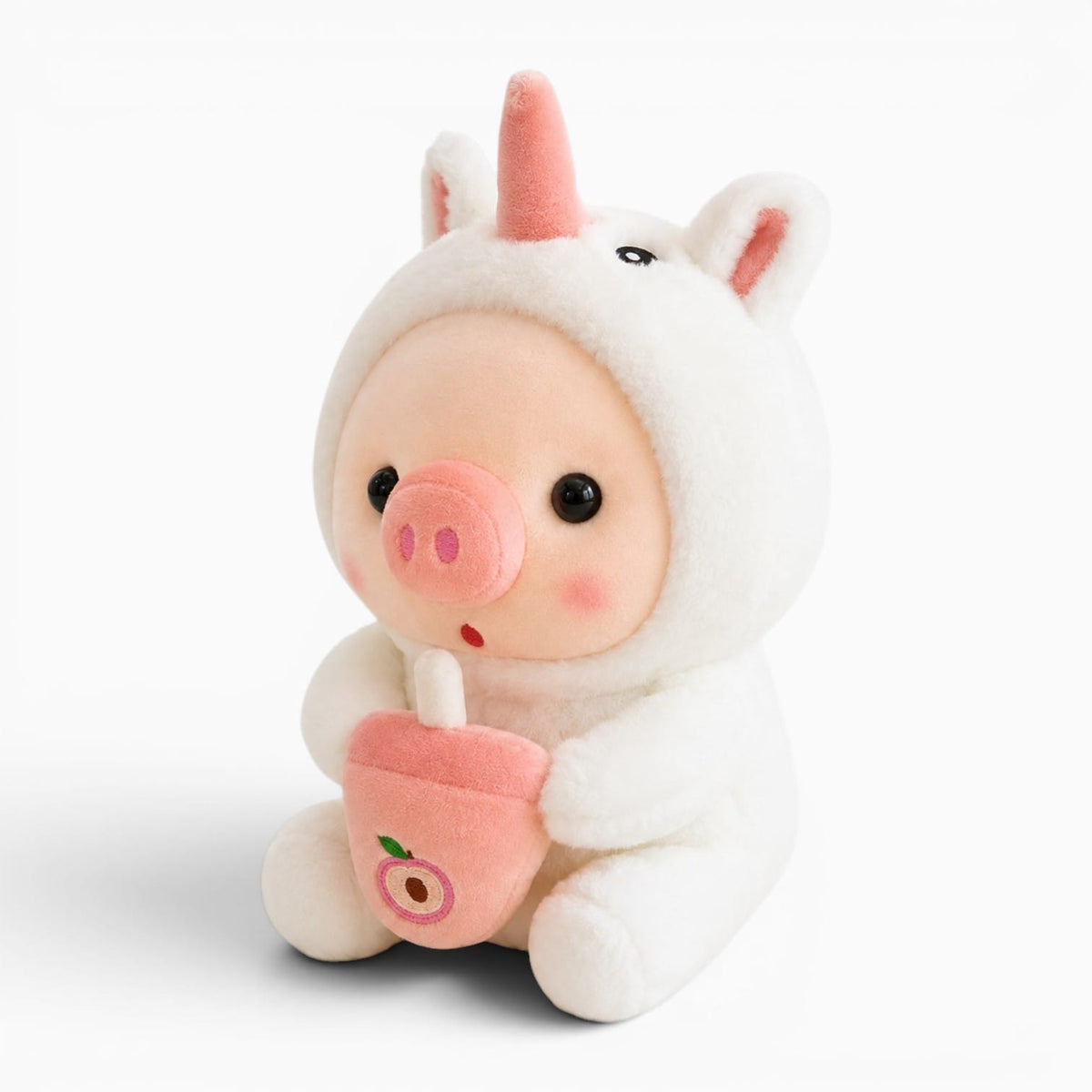 kuscheltierland White 25cm Cute Bubble Tea Pig Boba Plush Toys Soft Stuffed Animal Bunny Pillow Milk Tea Cup Plushies Doll for Children Birthday Gifts