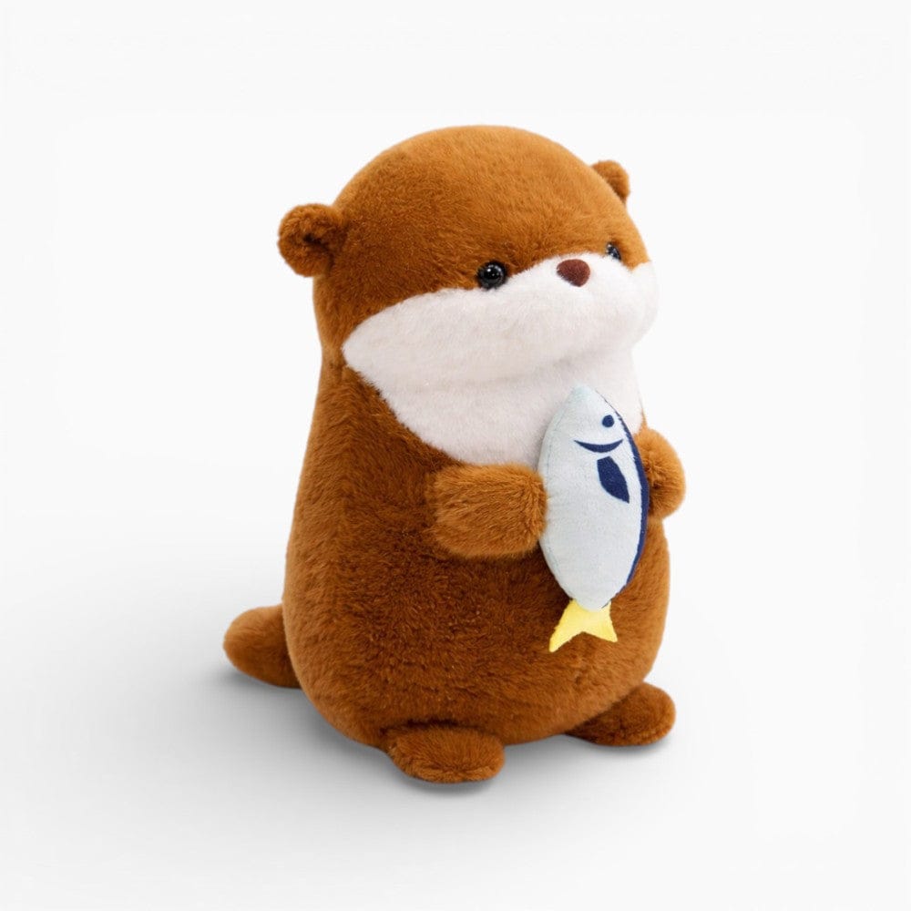 kuscheltierland Braun / 30cm Kleiner Otter Kuscheltier mit Fisch in den Pfoten